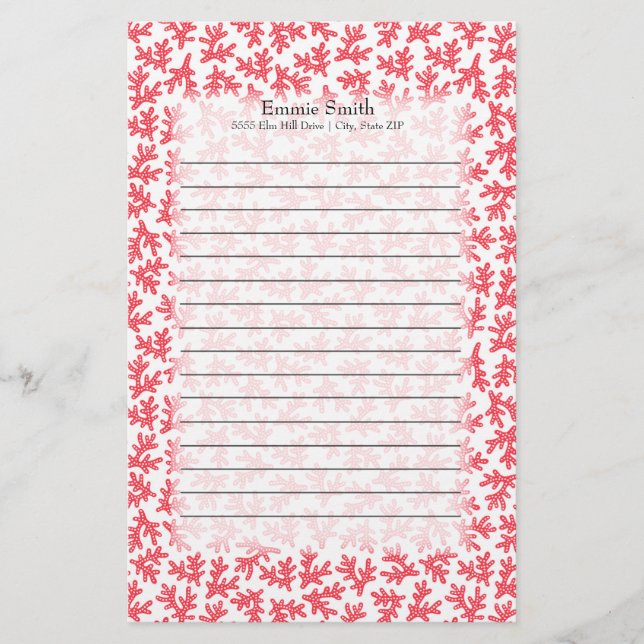 Niedliches Personalisiertes Thema Rot und Weißer K Briefpapier (Vorderseite)