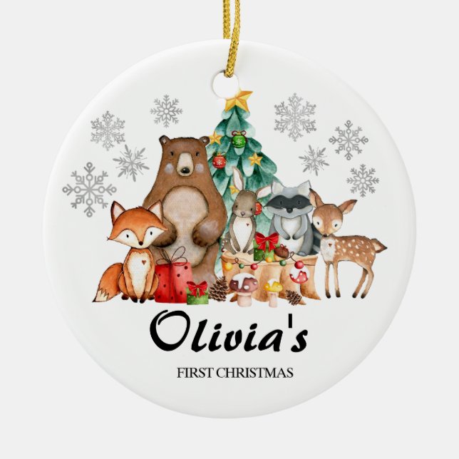 Niedliches Personalisiertes Weihnachtstier Keramik Ornament (Vorne)