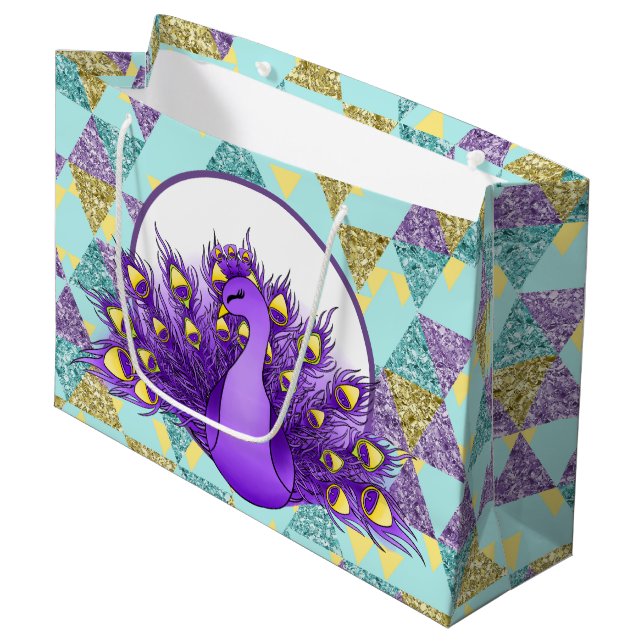 Niedliches Pfau-Party Große Geschenktüte (Vorderseite Schrägansicht)