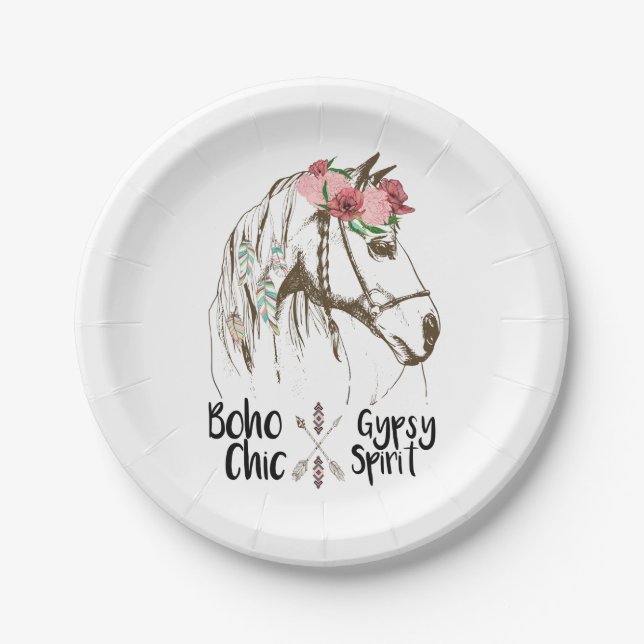 Niedliches Pferd Boho Western Land Party Reittiere Pappteller (Vorderseite)