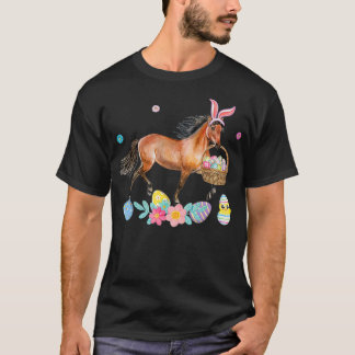Niedliches Pferd Bunny Ears Ostereier Korbgeflecht T-Shirt