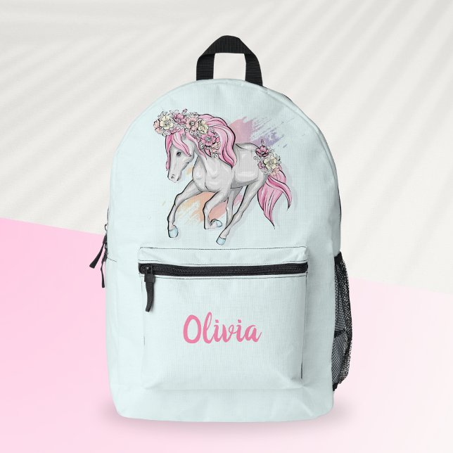 Niedliches Pferd mit Blume Zurück zur Schule Mädch Bedruckter Rucksack (Von Creator hochgeladen)