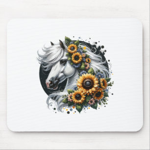 Niedliches Pferd mit Sonnenblumen Mousepad