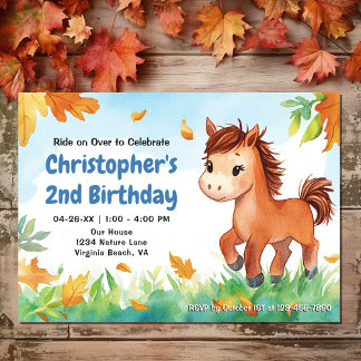 Niedliches Pferd und Herbstlaub | Pony Autumn Gebu Einladung