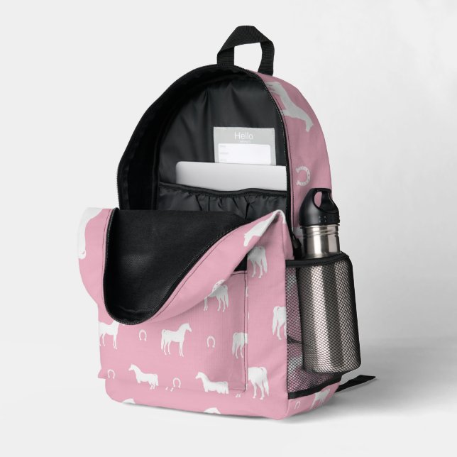 Niedliches Pferdemuster Rosa Bedruckter Rucksack (Rückseitige Ecke links (Offen) )