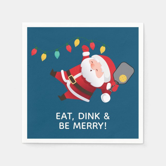 Niedliches Pickleball Santa Blue Weihnachts-Party Serviette (Vorderseite)