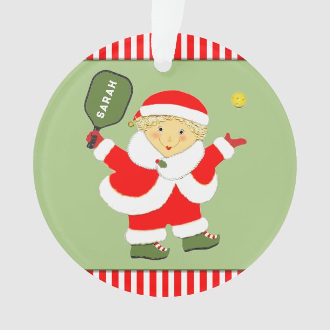 Niedliches Pickleball-Weihnachtsgesicht Ornament (Vorderseite)