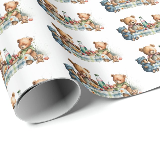 Niedliches Picknickbären-Party Geschenkpapier (Rolleneckpunkt)