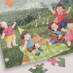 Niedliches Picnic Birthday Kids Girl Gastgeschenk<br><div class="desc">Dieses lustige und niedliche Puzzle zum Geburtstag eines Kindes besticht durch eine angenehme Picknickszene, umgeben von Natur, frischer Luft und sonniger Luft. Wir sehen Kinder spielen, Drachenfliegen, einen Ballon, einen Kuchen, eine Gitarre, einen Picknickkorb und einen kleinen Vogel, der auf einem Ballon sitzt. Dieses niedliche und reizvolle Puzzle wird bestimmt...</div>