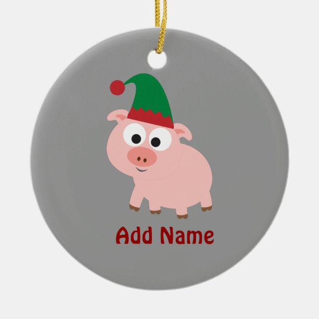 Niedliches Pig Christmas Elf Keramik Ornament (Vorne)