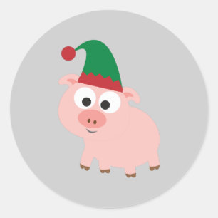 Niedliches Pig Christmas Elf Runder Aufkleber