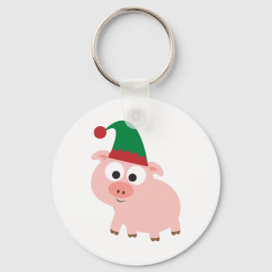 Niedliches Pig Christmas Elf Schlüsselanhänger