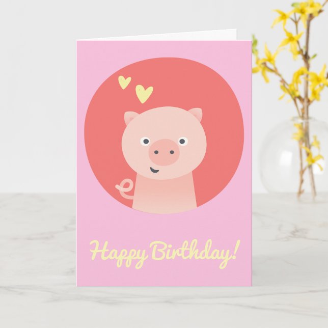 Niedliches Piglet - Personalisierter Kindergeburts Karte (Gelbe Blume)