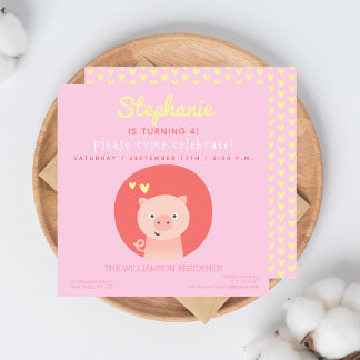 Niedliches Piglet Pink Girls Geburtstagsparty Einl Einladung