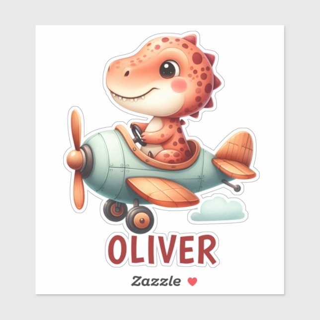 Niedliches Pilotenflugzeug mit Dinosaurier Aufkleber (Blatt)