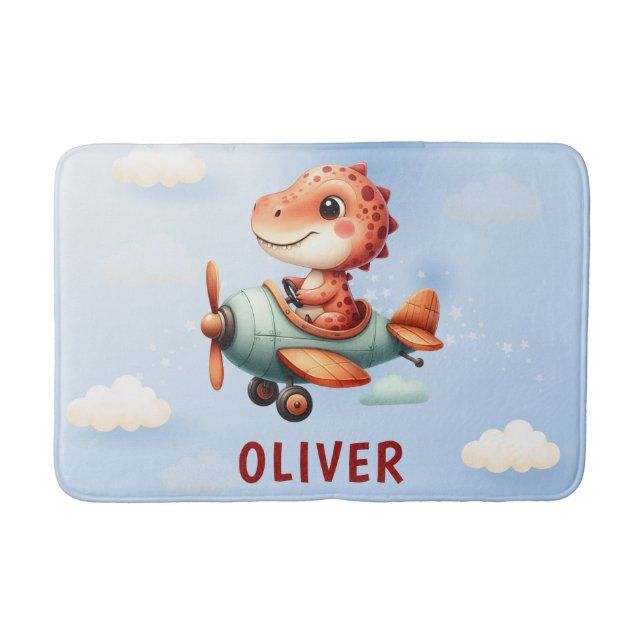 Niedliches Pilotenflugzeug mit Dinosaurier Badematte (Vorderseite)