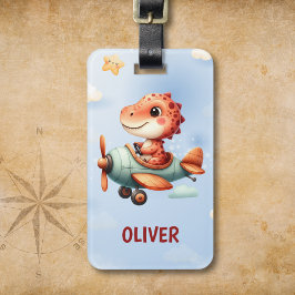 Niedliches Pilotenflugzeug mit Dinosaurier Gepäckanhänger