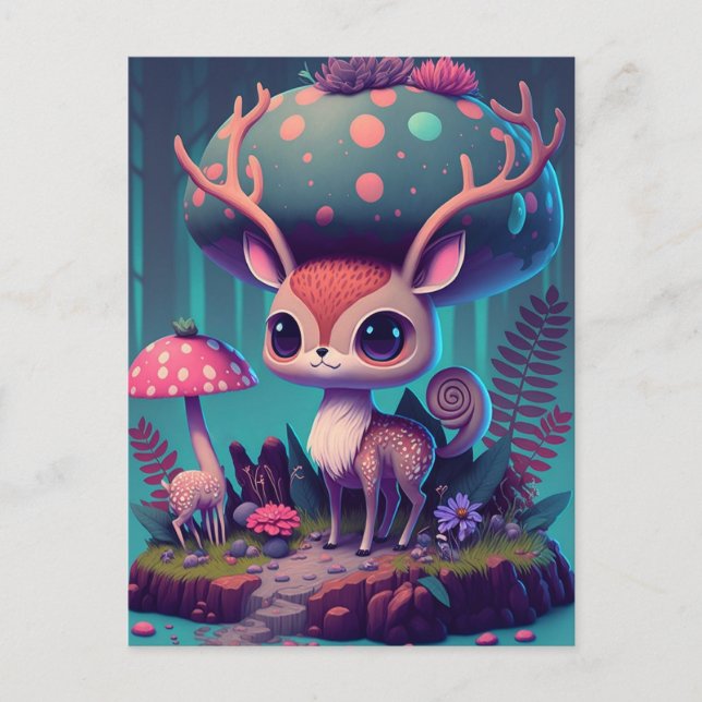 Niedliches Pilz-Deer Fantasy Postkarte (Vorderseite)