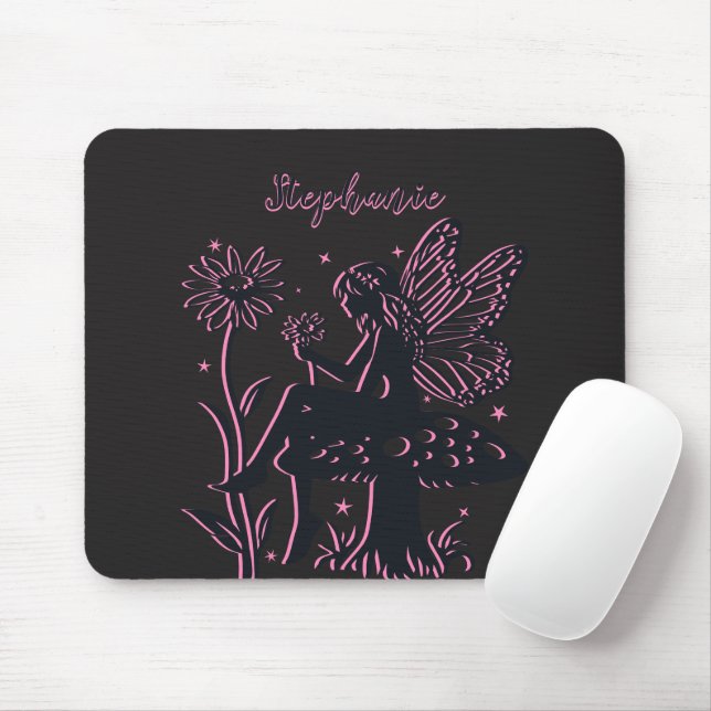Niedliches Pilz- und Blume Schwarz/Rosa Mousepad (Mit Mouse)