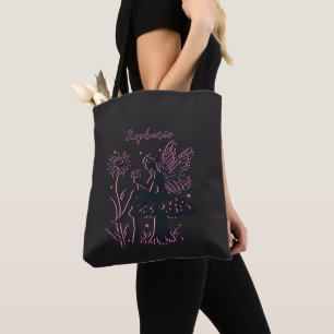 Niedliches Pilz- und Blume Schwarz/Rosa Tasche
