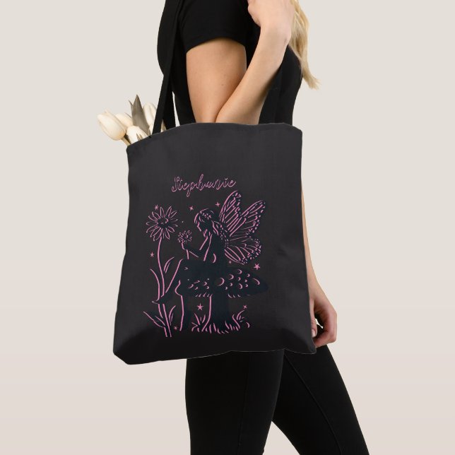 Niedliches Pilz- und Blume Schwarz/Rosa Tasche (Von Nahem)