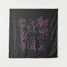 Niedliches Pilz- und Blume Schwarz/Rosa Wandteppich