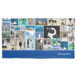 Niedliches Pinguin-Foto-Collage-Muster mit Vorname Kissenbezug
