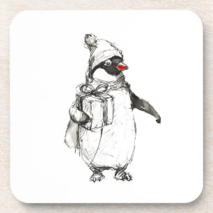 Niedliches Pinguin-Holding-Geschenk Getränkeuntersetzer