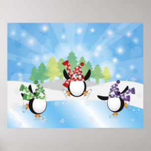 Niedliches Pinguin Trio Ice Skaten Poster
