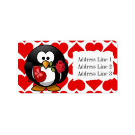 Niedliches Pinguin und Herzvalentinadresse Adressaufkleber