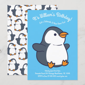 Niedliches Pinguin Winter Kindergeburtstag Party Einladung