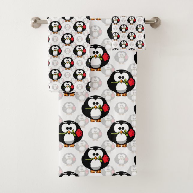 Niedliches Pinguinoberflächen-Muster drucken Badhandtuch Set (Insitu)