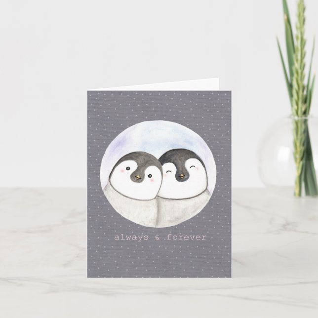 Niedliches Pinguinpaar lächelnd Jubiläum Valentine Karte (Vorderseite)