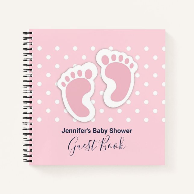 Niedliches Pink Baby Girl Footprints Gästebuch Notizbuch (Vorderseite)