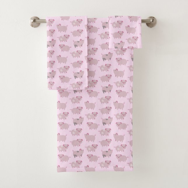 Niedliches Pink Baby Pantoletten Muster & Dots Badhandtuch Set (Insitu)