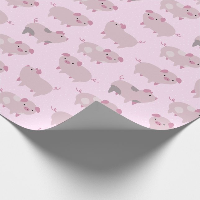 Niedliches Pink Baby Pantoletten Muster & Dots Geschenkpapier (Ecke)