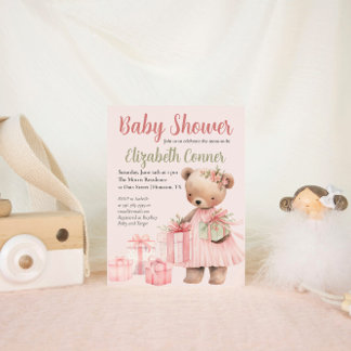 Niedliches Pink Bear Baby Shower Girl Einladung
