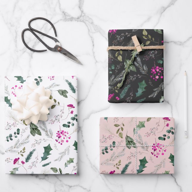 Niedliches Pink Berries-Geschenk Geschenkpapier Set (Vorderseite)
