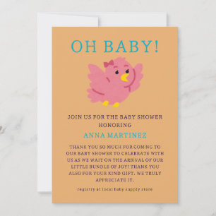 Niedliches Pink Bird Thema Girl Baby Dusche Einladung