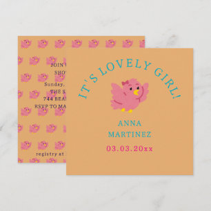 Niedliches Pink Bird Thema Girl Baby Dusche Einladung