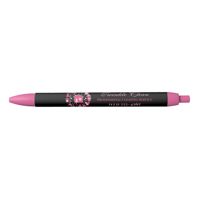 Niedliches Pink Black Supplements Reinigungsservic Kugelschreiber (Vorderseite)