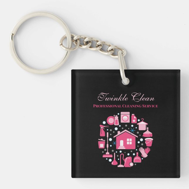 Niedliches Pink Black Supplements Reinigungsservic Schlüsselanhänger (Vorderseite)