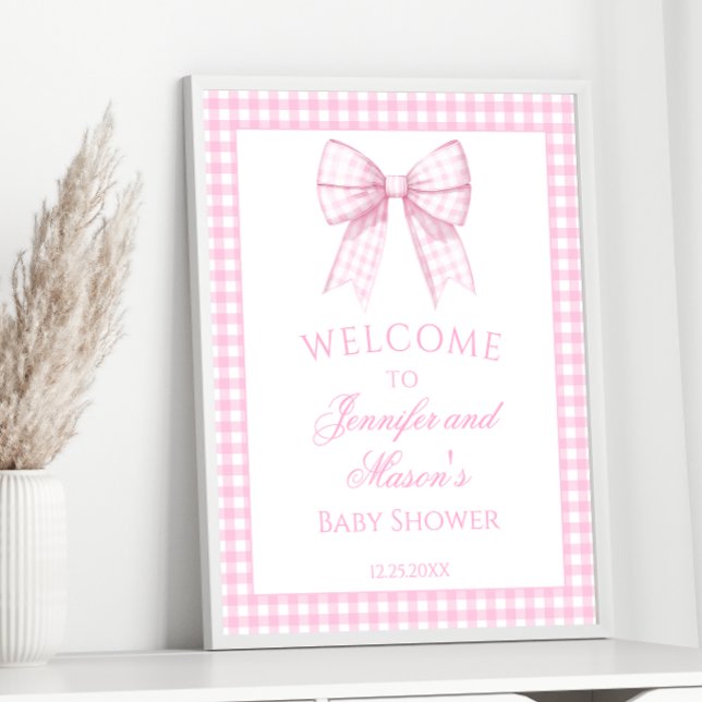 Niedliches Pink Bow Baby Girl Dusche Begrüßungszei Poster (Von Creator hochgeladen)