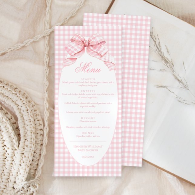 Niedliches Pink Bow Coquette Baby Girl Duschmenü Menükarte (Von Creator hochgeladen)