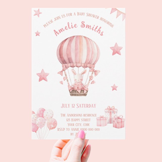 Niedliches Pink-Bunny in einer Balloon Baby Dusche Einladung (Von Creator hochgeladen)