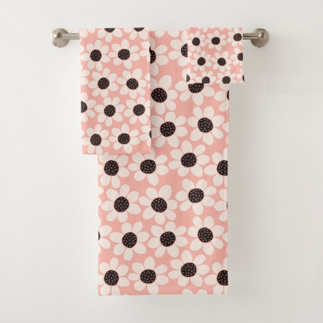Niedliches Pink Daisy Blume Muster Badhandtuch Set (Insitu)