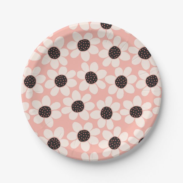 Niedliches Pink Daisy Blume Muster Pappteller (Vorderseite)