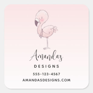 Niedliches Pink Flamingo Illustration Business Quadratischer Aufkleber