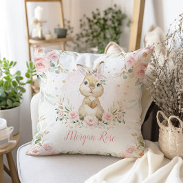 Niedliches Pink Floral Bunny Rabbit Baby Girl Kind Kissen