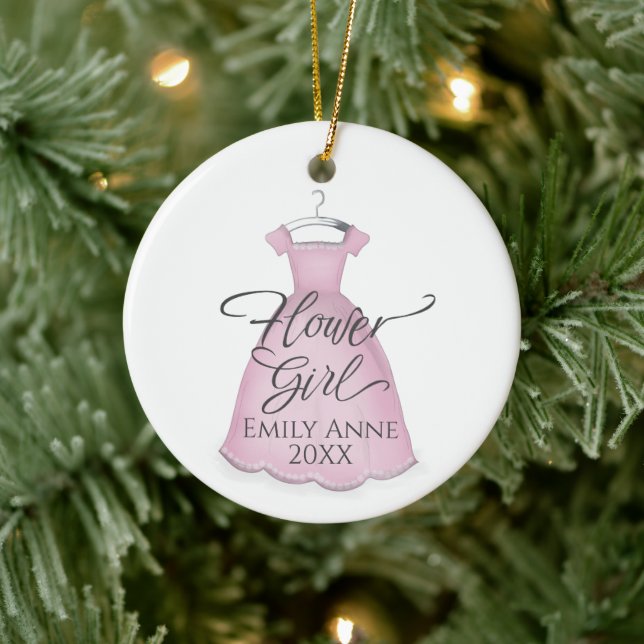 Niedliches Pink Flower Girl Whimsical Wedding Dres Keramik Ornament (Baum)